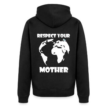 Respektiere deine Mutter Natur | Klimawandel - Unisex Premium Bio Zip Hoodie - Schwarz - Hinten - Nico (187cm)