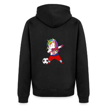 Kroatien-fußball-tupfendes Geschenk - Unisex Premium Bio Zip Hoodie - Schwarz - Hinten - Nico (187cm)