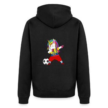 Ecuador-fußball-tupfendes Geschenk - Unisex Premium Bio Zip Hoodie - Schwarz - Hinten - Nico (187cm)