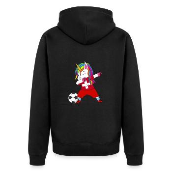 Schweiz Fußball Dabbing Geschenk - Unisex Premium Bio Zip Hoodie - Schwarz - Hinten - Nico (187cm)