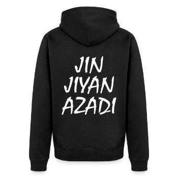 jin jiyan azadi women life freedom - Unisex Premium Bio Zip Hoodie - Schwarz - Hinten - Nico (187cm)