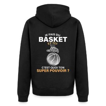 Basket et Super pouvoirs humour basketball homme - Veste à capuche bio Premium Unisexe - noir - Dos - Nico (187cm)