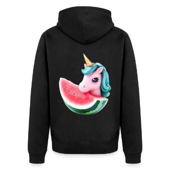 Wassermelonen Einhorn - Unisex Premium Bio Zip Hoodie - Schwarz - Hinten - Nico (187cm)