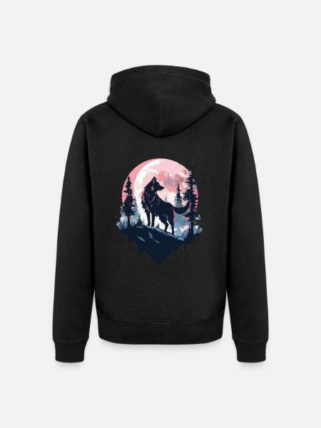 Wolf Mond Nacht Natur Wildnis Abenteuer Wald Wölfe - Unisex Premium Bio Zip Hoodie - Schwarz
