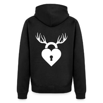 Cuckold Hahnrei Hörner - Unisex Premium Bio Zip Hoodie - Schwarz - Hinten - Nico (187cm)