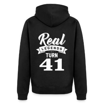 Echte Legenden werden 41, 41 Geburtstag - Unisex Premium Bio Zip Hoodie - Schwarz - Hinten - Nico (187cm)