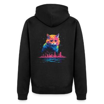 New York City, Cat, Meow, City, Skyline, America, USA - Unisex Premium Organic Zip Hoodie - black - Back - Nico (187cm)