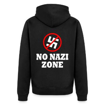 To the right - Unisex Premium Organic Zip Hoodie - black - Back - Nico (187cm)