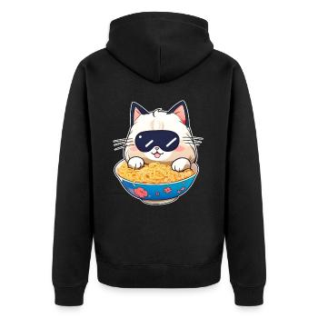 Niedliche Katze mit Ramen Suppe - Unisex Premium Bio Zip Hoodie - Schwarz - Hinten - Nico (187cm)