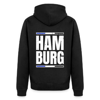 Hamburg Tshirt Geschenk Moin Hamburch Fußball - Unisex Premium Bio Zip Hoodie - Schwarz - Hinten - Nico (187cm)