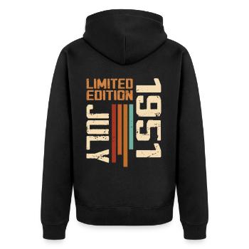 Juli 1951 Geburtstagsgeschenk 1951 Juli 1951 - Unisex Premium Bio Zip Hoodie - Schwarz - Hinten - Nico (187cm)