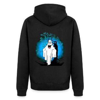 Halloween Gespenst Geist Geister - Unisex Premium Bio Zip Hoodie - Schwarz - Hinten - Nico (187cm)