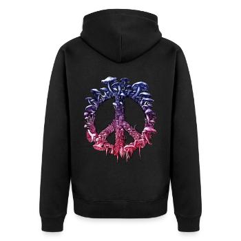 Signe de paix vibrant aux champignons psychédéliques - Veste à capuche bio Premium Unisexe - noir - Dos - Nico (187cm)
