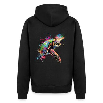 Schildkröte Neon Bunt Ozean Meer Natur Kunst - Unisex Premium Bio Zip Hoodie - Schwarz - Hinten - Nico (187cm)