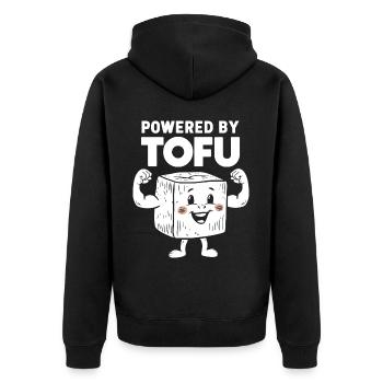 Tofu Lustiges - Unisex Premium Bio Zip Hoodie - Schwarz - Hinten - Nico (187cm)