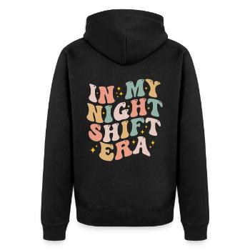 In My Night Shift Era Retro Night Shift - Nurse - Unisex Premium Organic Zip Hoodie - black - Back - Nico (187cm)