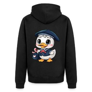 Caneton kawaii en uniforme scolaire traditionnel - Veste à capuche bio Premium Unisexe - noir - Dos - Nico (187cm)