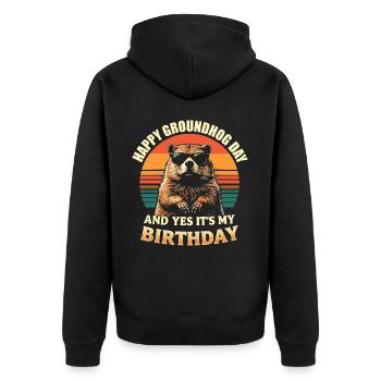 Happy Groundhog Day Cool Groundhog with Sunglasses - Veste à capuche bio Premium Unisexe - noir - Dos - Nico (187cm)