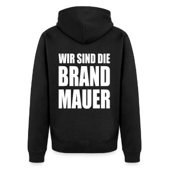 wir sind die brandmauer - Unisex Premium Bio Zip Hoodie - Schwarz - Hinten - Nico (187cm)