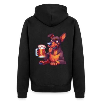 Doberman Chien Pixel Bière - Veste à capuche bio Premium Unisexe - noir - Dos - Nico (187cm)