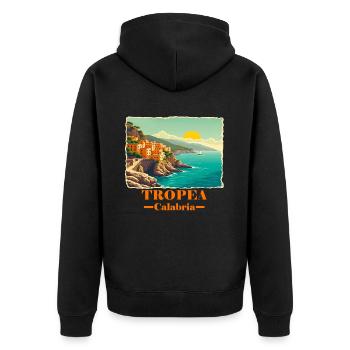 Tropea Kalabrien orange - Unisex Premium Bio Zip Hoodie - Schwarz - Hinten - Nico (187cm)