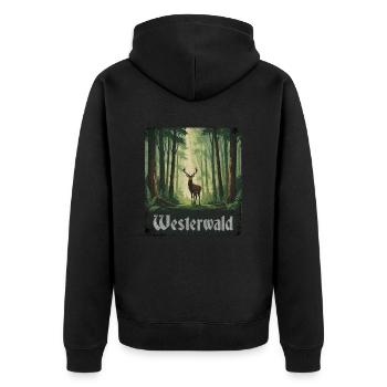 Westerwald - Unisex Premium Bio Zip Hoodie - Schwarz - Hinten - Nico (187cm)