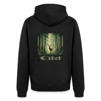 Eifel mit Hirsch - Unisex Premium Bio Zip Hoodie - Schwarz - Hinten - Nico (187cm)