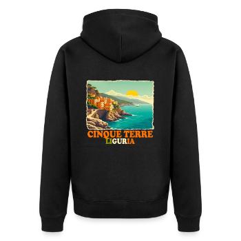 Cinque Terre Ligurien - Unisex Premium Bio Zip Hoodie - Schwarz - Hinten - Nico (187cm)