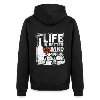 Life Is Better With Wine And Campfire - Unisex Premium Organic Zip Hoodie - black - Back - Nico (187cm)