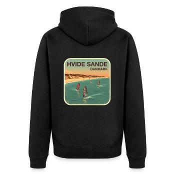 Hvide Sande alternativ Dänemark - Unisex Premium Bio Zip Hoodie - Schwarz - Hinten - Nico (187cm)