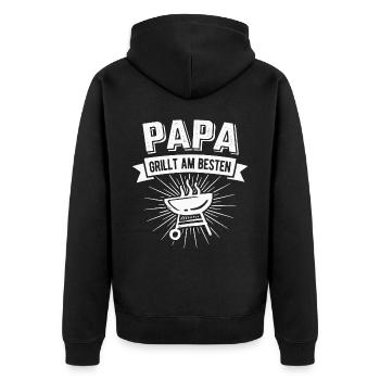 Papa grillt am Besten BBQ Grillmeister - Unisex Premium Bio Zip Hoodie - Schwarz - Hinten - Nico (187cm)