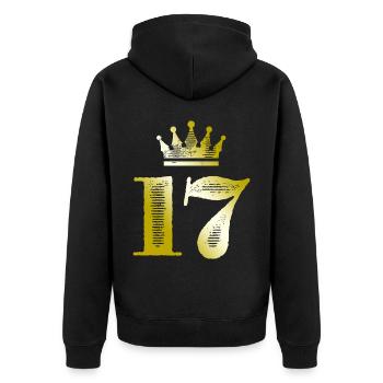 17 Zahl Krone Gold - Unisex Premium Bio Zip Hoodie - Schwarz - Hinten - Nico (187cm)