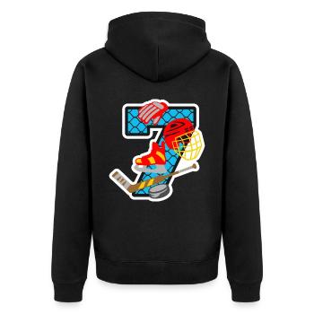 Eishockey 7. Geburtstagsparty Nummer 7 - 7 Jahre - Unisex Premium Bio Zip Hoodie - Schwarz - Hinten - Nico (187cm)