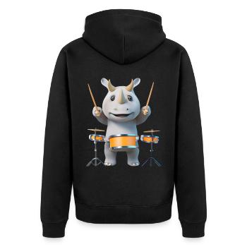Rhinocéros jouant du tambour - Veste à capuche bio Premium Unisexe - noir - Dos - Nico (187cm)