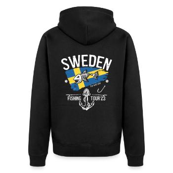 Sweden Fishing Tour 2023 - Schweden - Unisex Premium Bio Zip Hoodie - Schwarz - Hinten - Nico (187cm)
