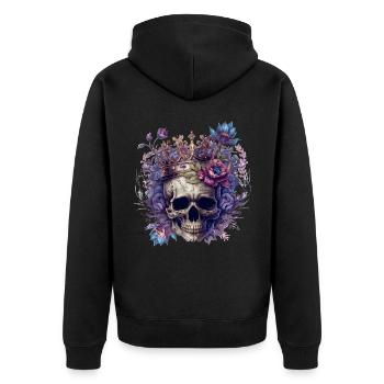 Crâne avec couronne et fleurs - Veste à capuche bio Premium Unisexe - noir - Dos - Nico (187cm)