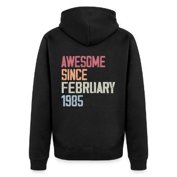 Février 1985, 39e anniversaire 1985 Fevrier 39 ans - Veste à capuche bio Premium Unisexe - noir - Dos - Nico (187cm)