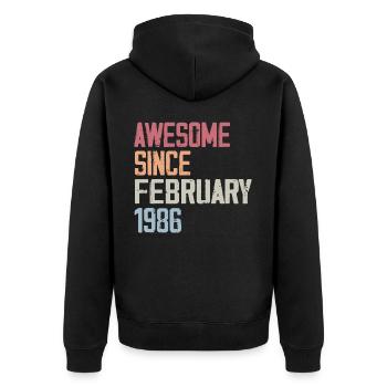 Février 1986, 38e anniversaire 1986 Fevrier 38 ans - Veste à capuche bio Premium Unisexe - noir - Dos - Nico (187cm)