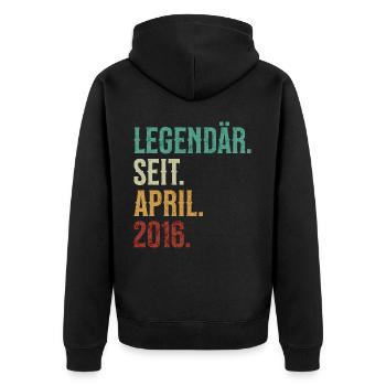 Legendär. Seit. April. 2016. Retro Birthday - Unisex Premium Bio Zip Hoodie - Schwarz - Hinten - Nico (187cm)