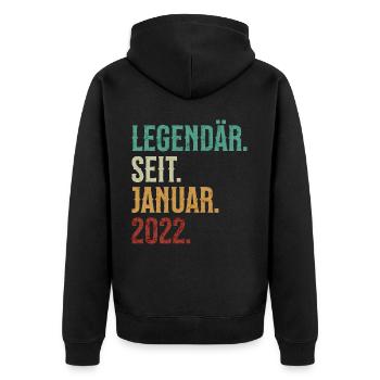 Legendär. Seit. Januar. 2022. Retro Birthday - Unisex Premium Bio Zip Hoodie - Schwarz - Hinten - Nico (187cm)