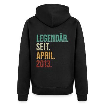 Legendär. Seit. April. 2013. Retro Birthday - Unisex Premium Bio Zip Hoodie - Schwarz - Hinten - Nico (187cm)