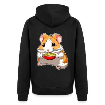 Niedlicher Hamster mit Ramen Suppe - Unisex Premium Bio Zip Hoodie - Schwarz - Hinten - Nico (187cm)