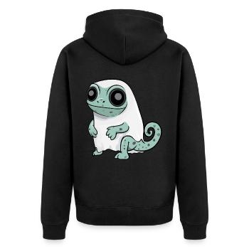 Chameleon Halloween Comic Ghost - Unisex Premium Organic Zip Hoodie - black - Back - Nico (187cm)