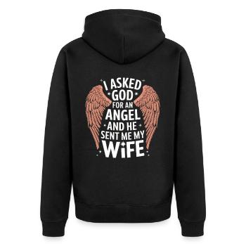 Frau Ehefrau Partnerin Familie Verheiratet - Unisex Premium Bio Zip Hoodie - Schwarz - Hinten - Nico (187cm)