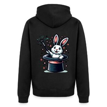 Zauberhafter Hase Im Hut Mit Magischem Stern - Unisex Premium Bio Zip Hoodie - Schwarz - Hinten - Nico (187cm)
