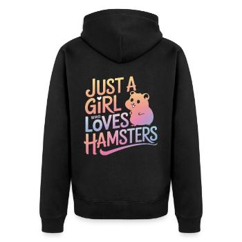 Hamster - Unisex Premium Bio Zip Hoodie - Schwarz - Hinten - Nico (187cm)