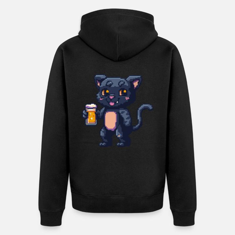 Panther Pixel Bier - Unisex Premium Bio Zip Hoodie - Schwarz
