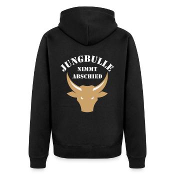 Jungbulle Nimmt Abschied (Bräutigam / JGA / 2C) - Unisex Premium Bio Zip Hoodie - Schwarz - Hinten - Nico (187cm)