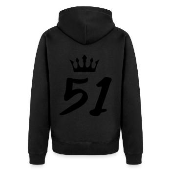 51 Zahl Krone - Unisex Premium Bio Zip Hoodie - Schwarz - Hinten - Nico (187cm)