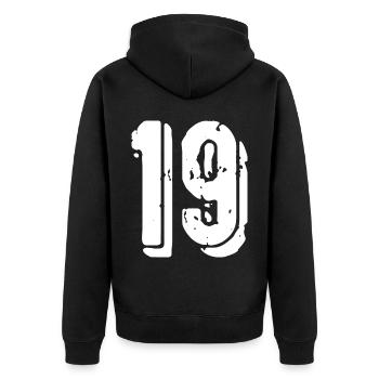 19 Zahl Trikot - Unisex Premium Bio Zip Hoodie - Schwarz - Hinten - Nico (187cm)